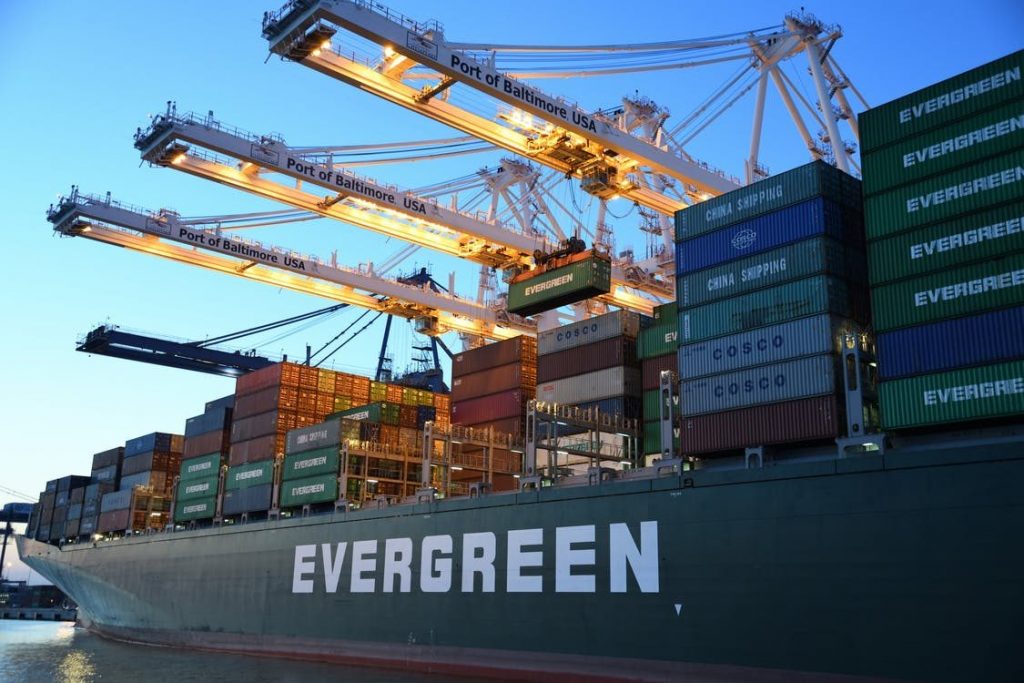 A cargo ship with containers at sea