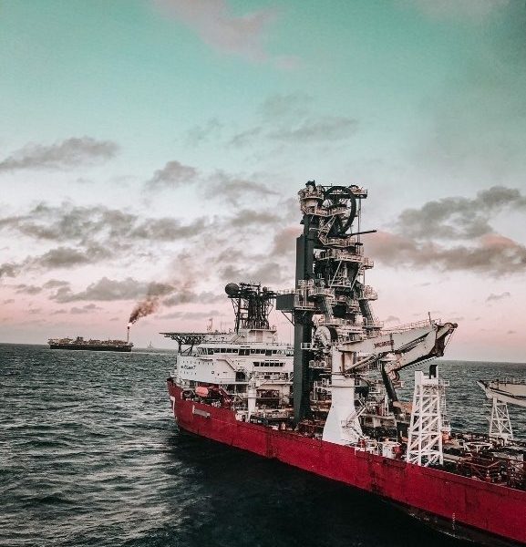 A cargo ship at sea