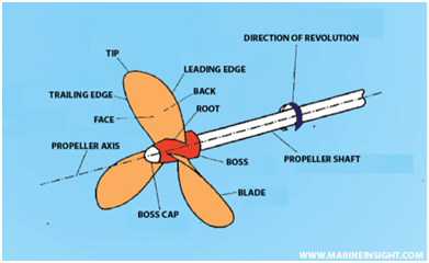 A labelled marine propeller diagram