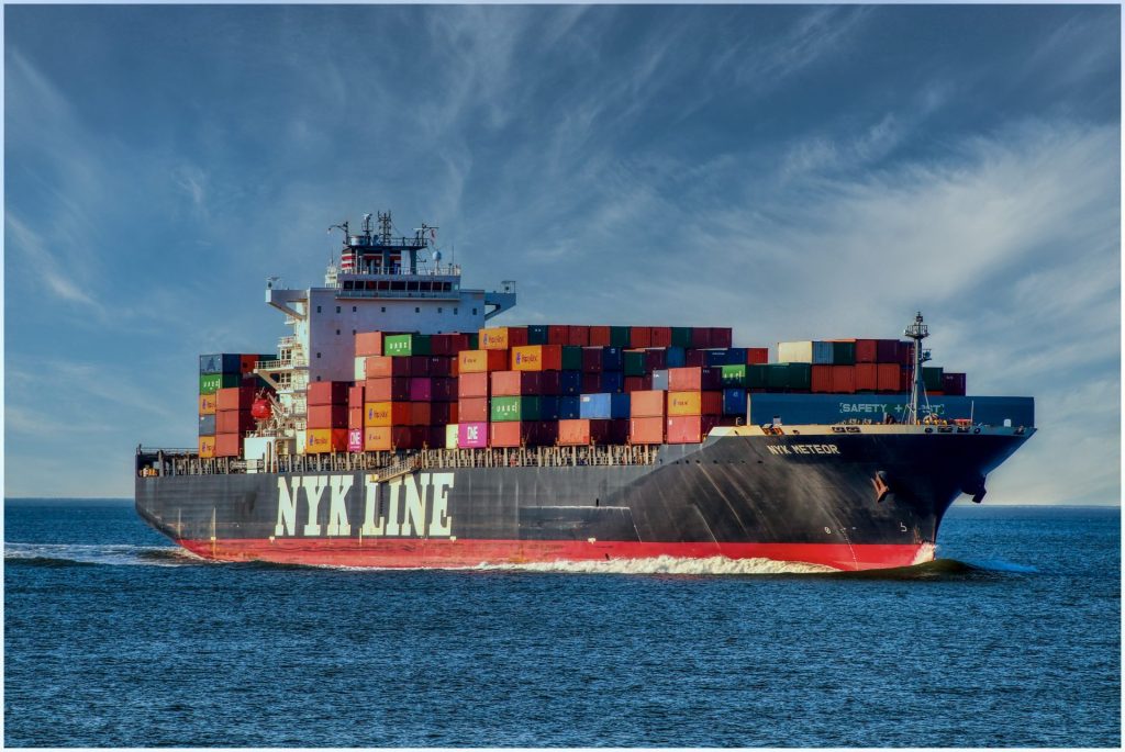 Container ship in the middel of the sea