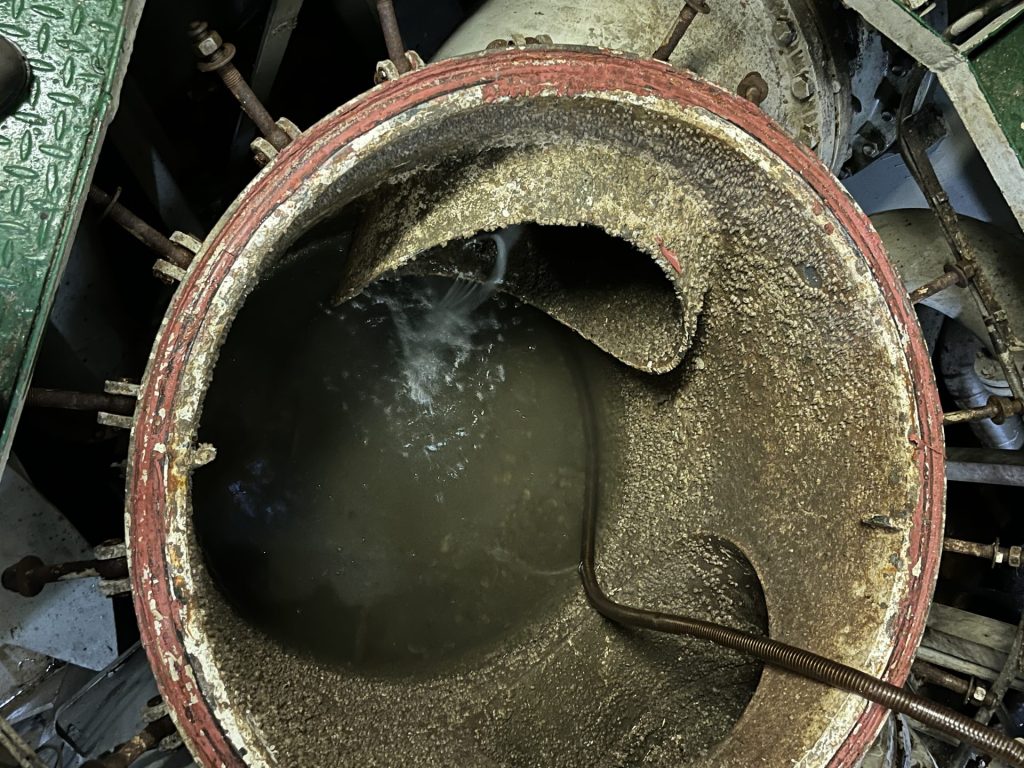 Open intake pipe with marine fouling